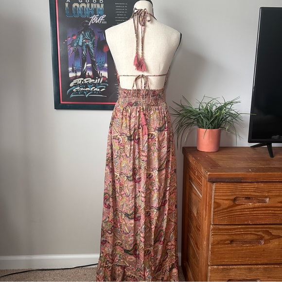 Smocked Halter Maxi Dress in Pink Paisley - Picture 4 of 5
